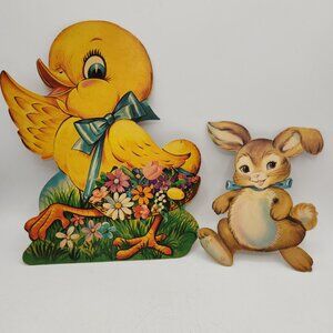 Vintage Easter Decorations Diecut Wall Decor Chick and Bunny